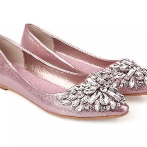Lily Vanity Metallic Pink Blush Crystal Embellished Flats Size 39 NWOB - Picture 2 of 9